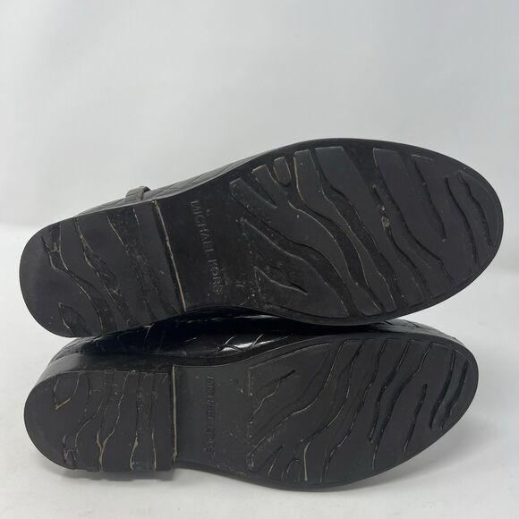 Michael Kors Rain Booties Dark Brown Croc Embossed Equestrian Rubber Rainboot S7 - Picture 12 of 14